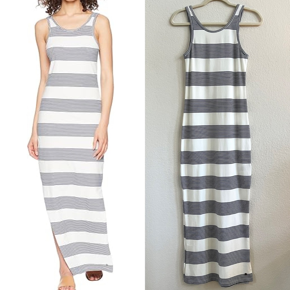 Roxy Tuba Striped Maxi Tank Dress in Marshmallow - White Navy Sleeveless Size XS